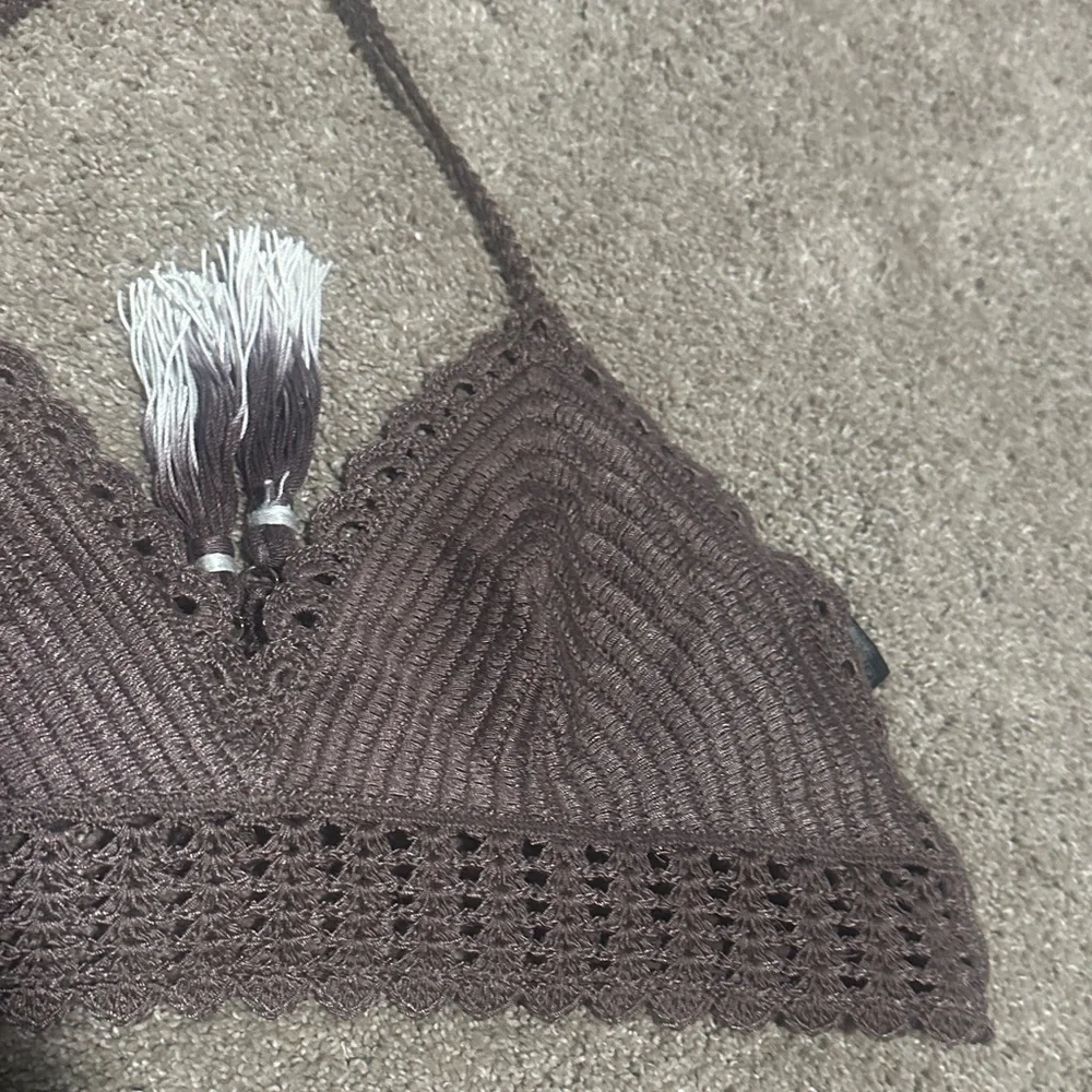 Brown Crochet Halter Swim top